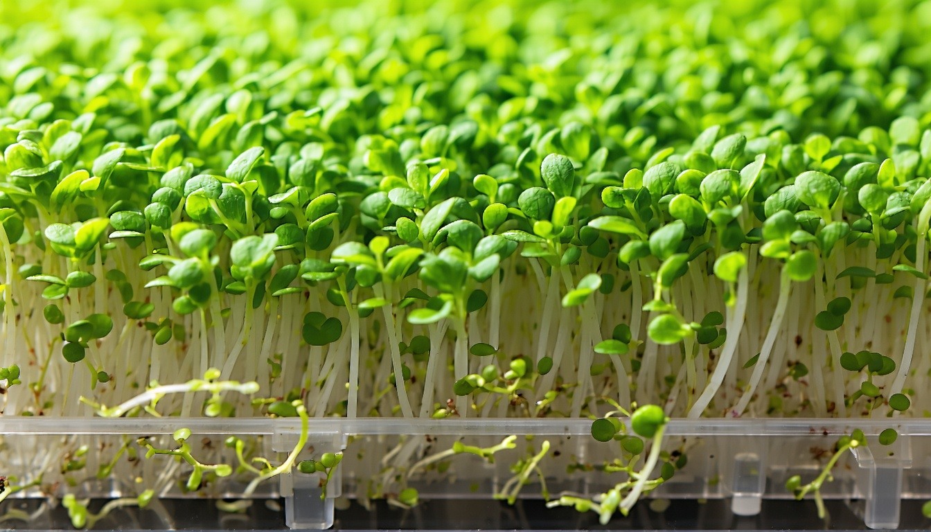 Close-up of vibrant microgreens ready for harvest