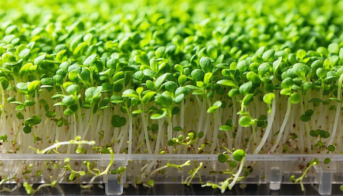 Close-up of vibrant microgreens ready for harvest